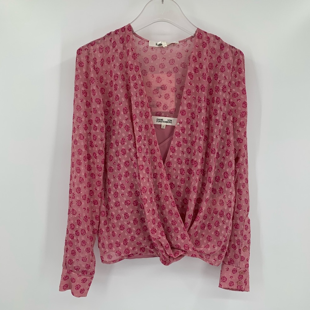 DVF Diane von Furstenberg Marci Rose Dots Foxglove floral blouse pink 4